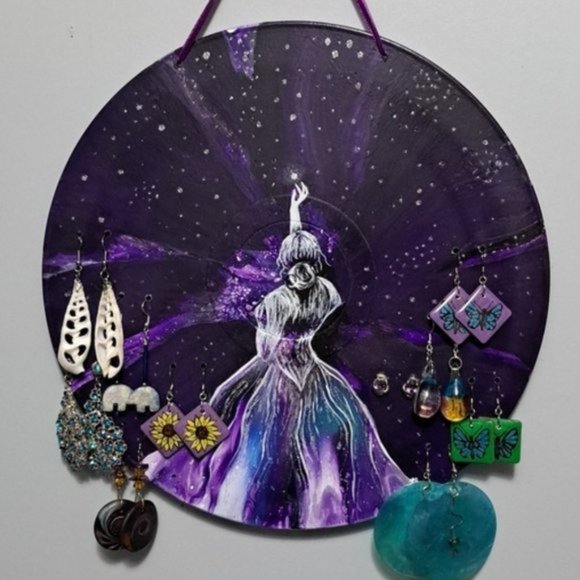 Artisan Other - Hand Crafted Jewelry Display Upcycled Vinyl Record Wall Art Painted Woman Stars